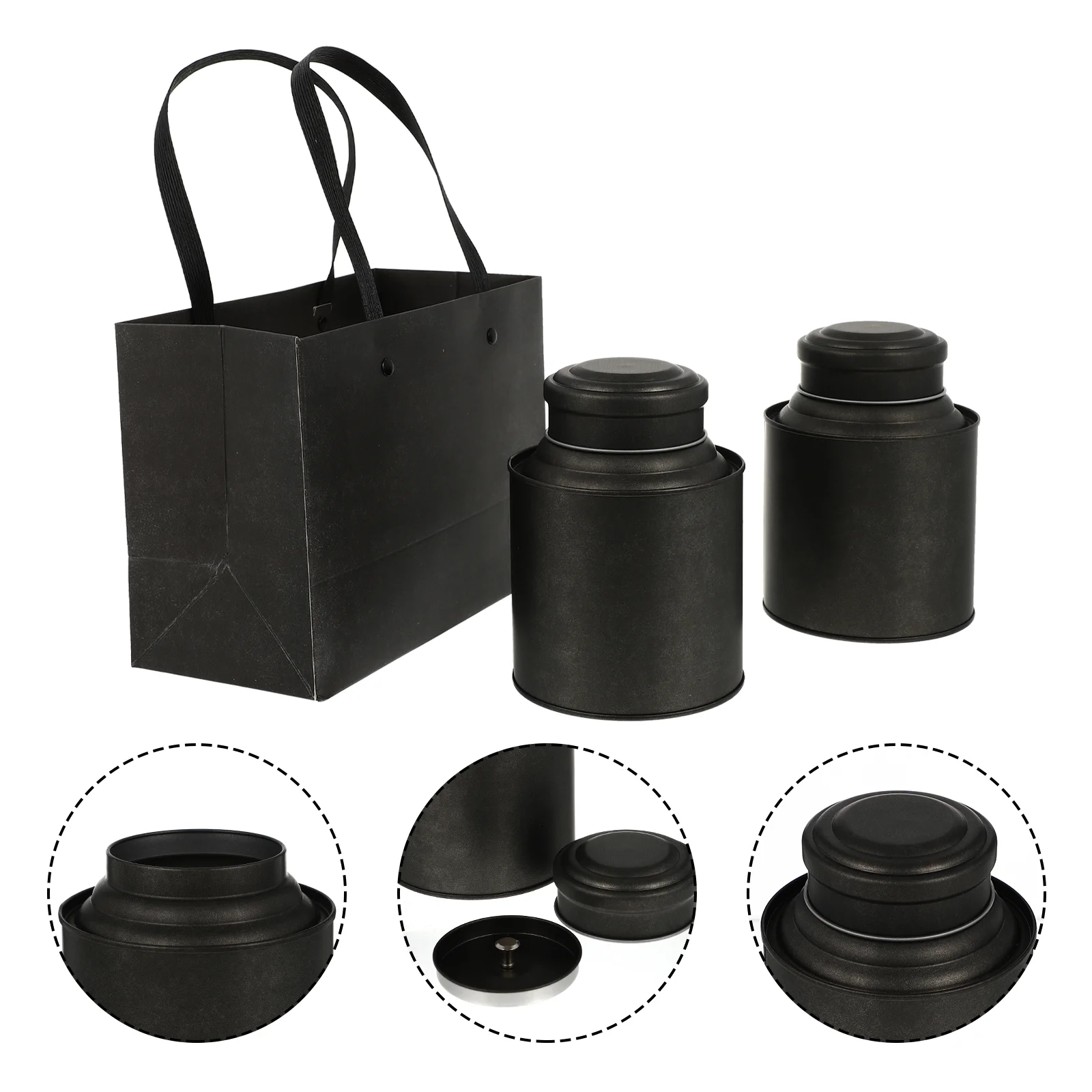 

Black Metal Tea Tins Set with Tote Bag Vintage Tinplate Farmhouse Coffee Container Loose Tea Storage Jar for Flour Sugar Biscuit