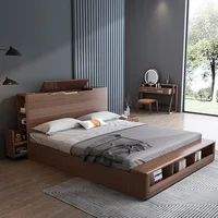 light luxury German walnut master bedroom high box storage storage all solid wood bed double bed modern minimalist 1.8 meters
