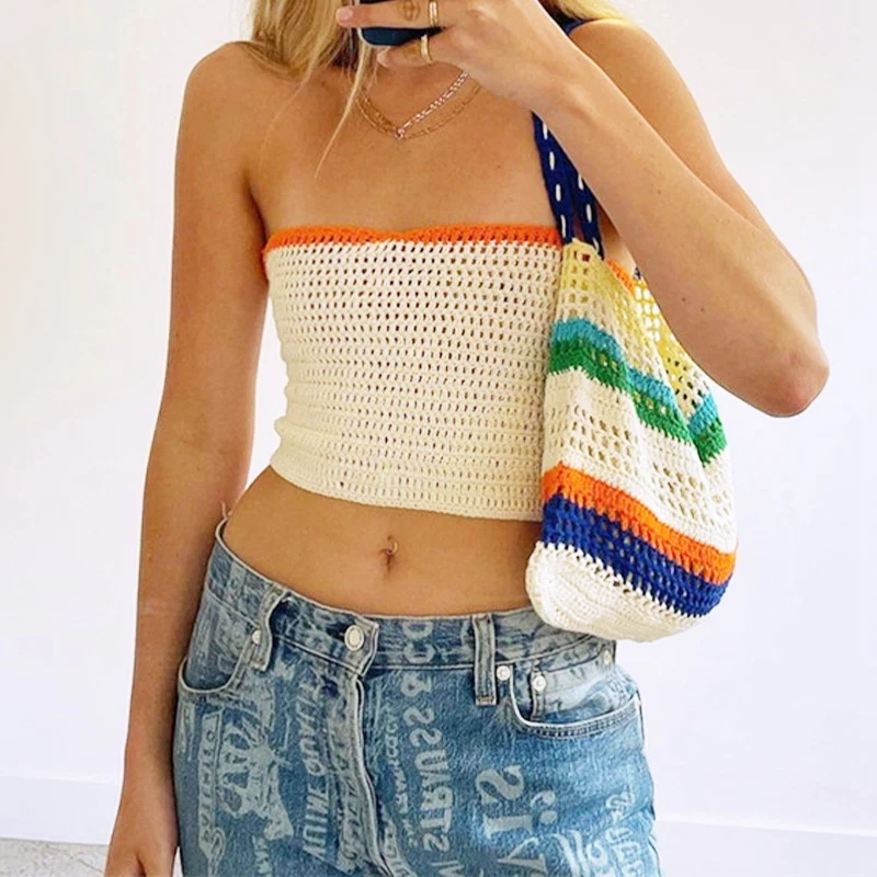 

Women's Y2K Style Vest Fashion Streetwear Color-Block Hollow Exposed Navel Tops Holiday Loose Tank Tops