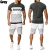 Summer Men's Bodybuilding Striped Tracksuits Fashion Casual Short Sleeve+Half Shorts 2PCS Graphic T-shirt Shorts Sets Sportswear 3