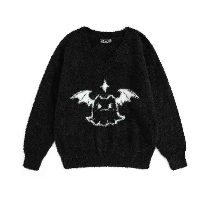 Свитер мужской/женский трикотажный с V-образным вырезом и вышивкой