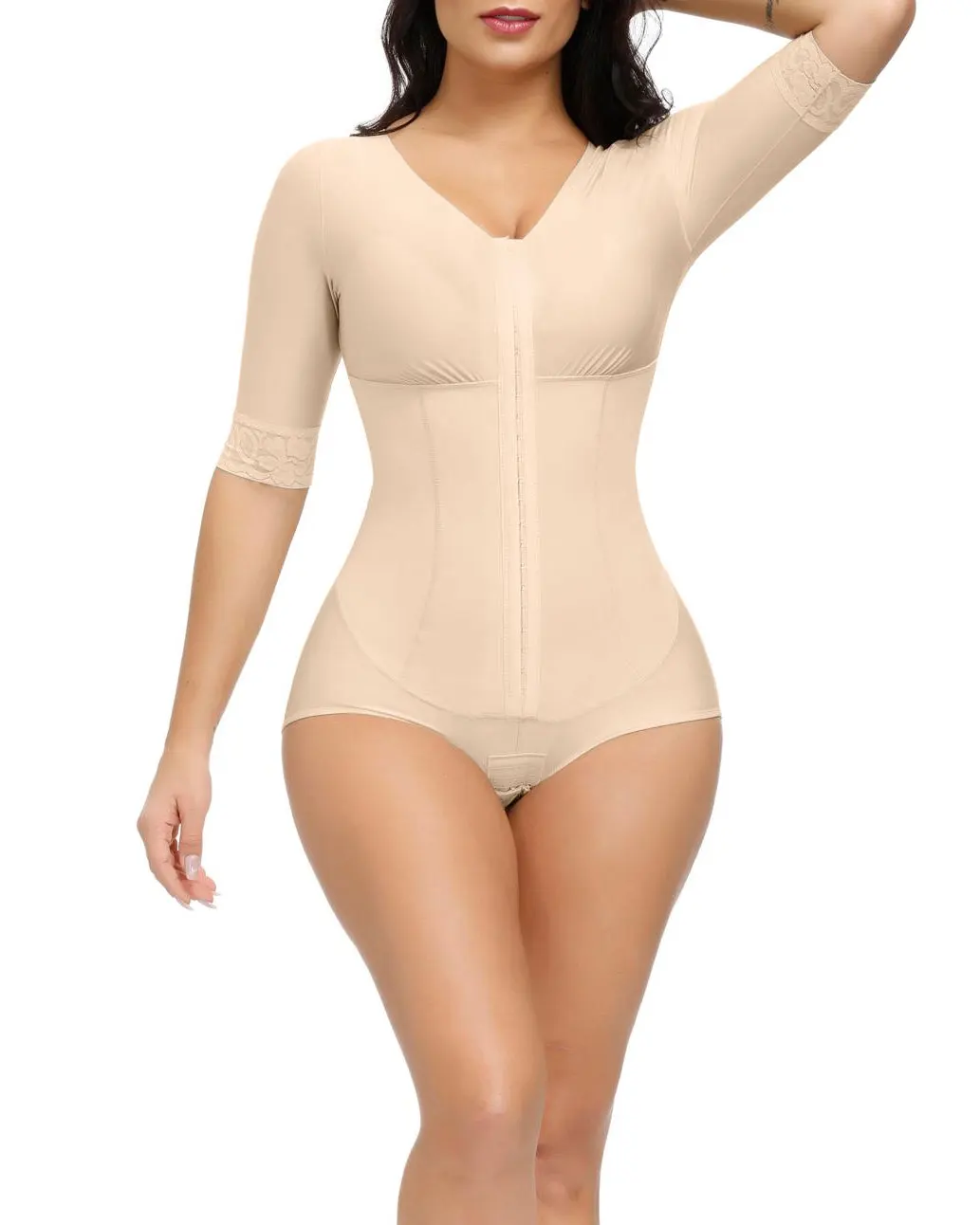 

Lace Bodysuit Firm Colombian Control Butt Lifter Adjustable Hook And Eye Open Crotch Compression Women Shapewear