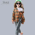 Рубашка в клетку для девочек, одежда для девочек на весну 2022, рубашки для девочек-подростков, блузка для девочек, детская клетчатая блузка, детская одежда