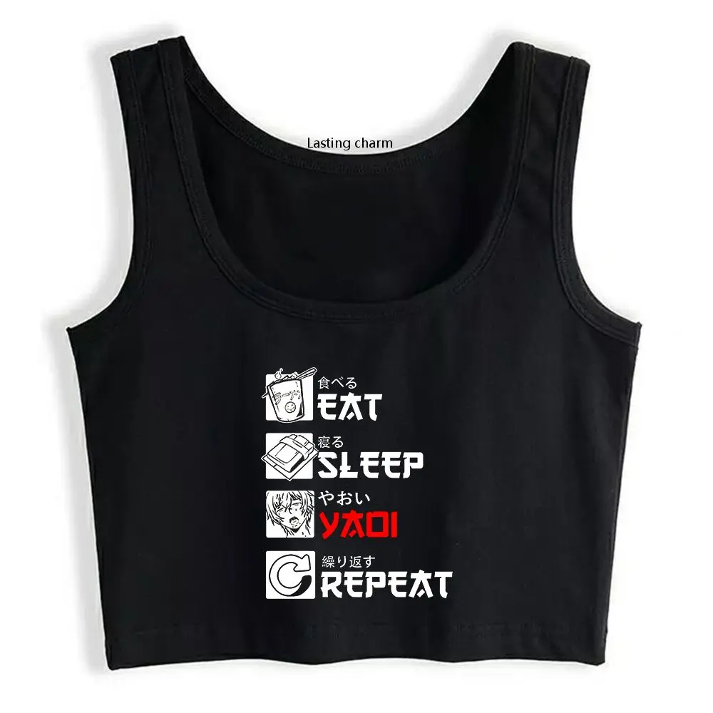 Yaoi Fujoshi Anime Eet Slaap herx короткий топ Meisje mouw loze облегающий спортивный для йоги