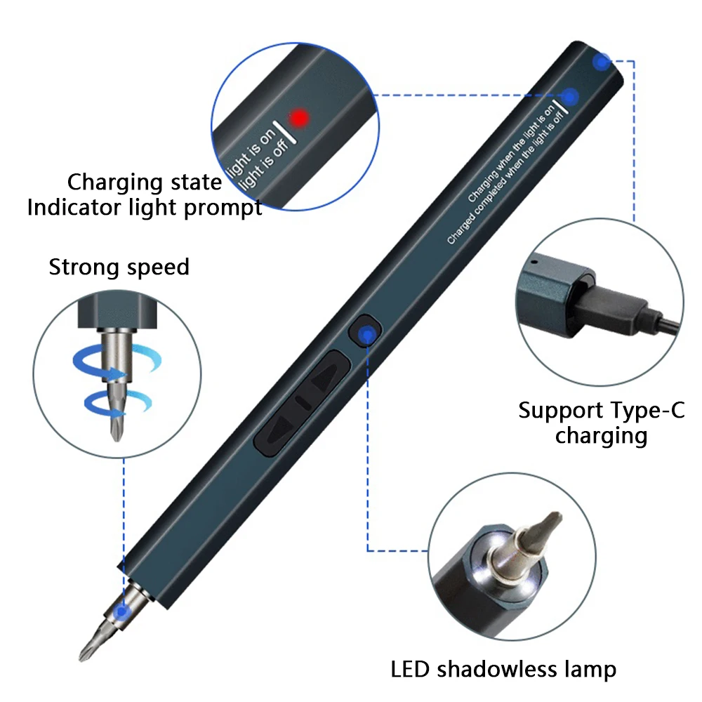 

Stainless Steel Electric Screwdriver Portable Rechargeable Battery Powered LED Lighting Repairing Screw Driver 50 in 1