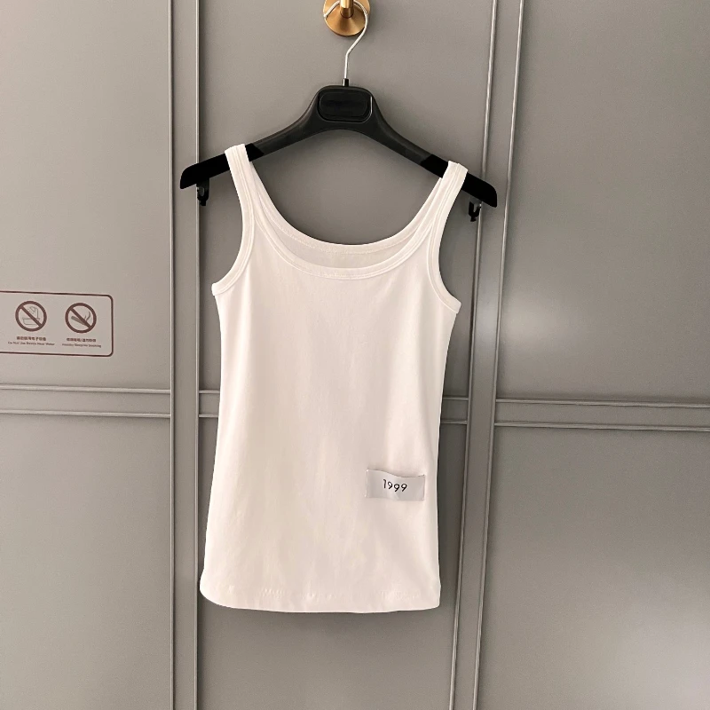 

2023 Latest Poplin Top Quality Summer White Ribbed Re-Edition Label Jersey Tank Tops Women Clothing Casual Style