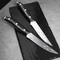 1pcs steak knife black serrated edges triple rivet 3cr13stainless steel ergonomic handle dinnerware kitchen steak knives