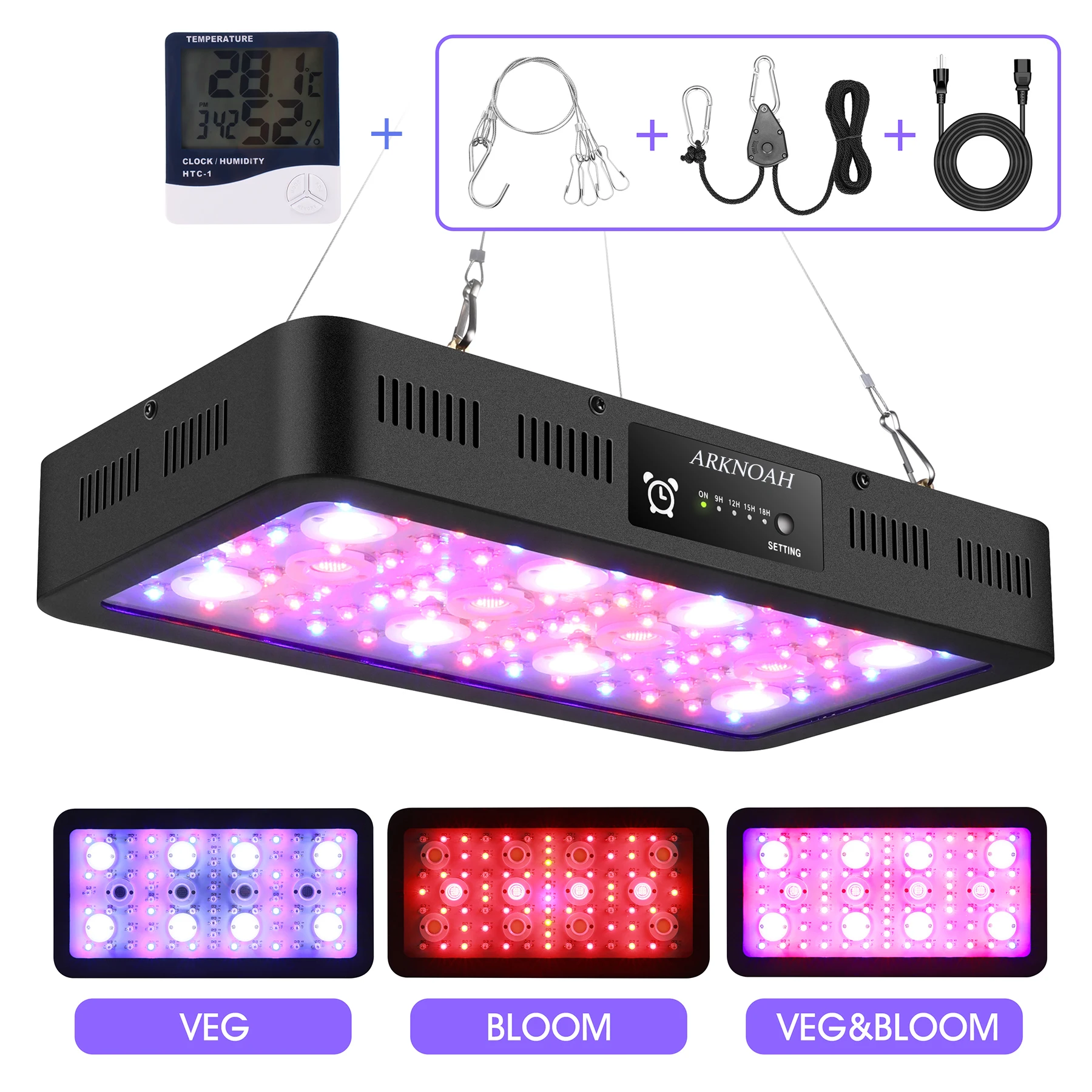 With 24h Timer Control, Full Spectrum Cob Led Grow Light Dual Switches For Plants In All Growing Stage