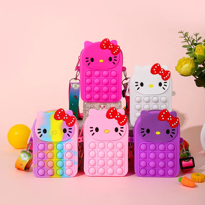 

Kawaii Hello Kitty Anime Hobby Cartoon Cute Silicone Bag Children Go Out Messenger Coin Purse Storage Bag Birthday Gift