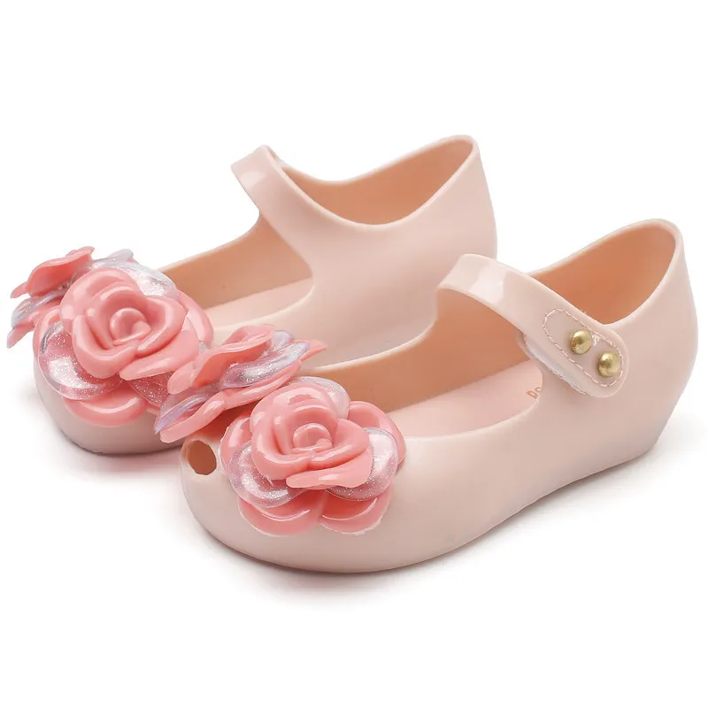 

New Mini Melissa Camellia Chhildren's Jelly shoes girls' fish mouth PVC flat shoes Baby Girl Summer Spring Autumn sandal SH19087