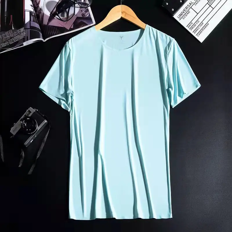 

Men 2022 Summer New Ice Silk Thin Short-sleeved T-shirt Men's Loose Casual Breathable Tops Male Solid Quick-drying T-shirt V09