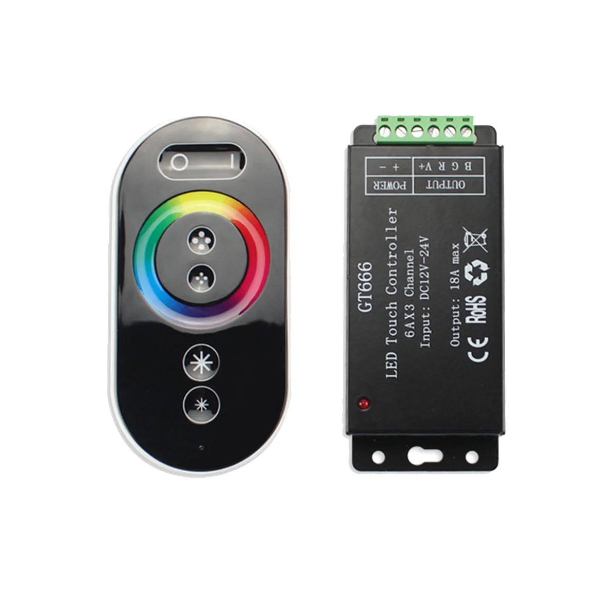 

GT666 RGB LED LED Strip Controller Wireless RF Touch Remote DC 12V 24V 18A 3 Channels Lights Tape Dimmer Switch