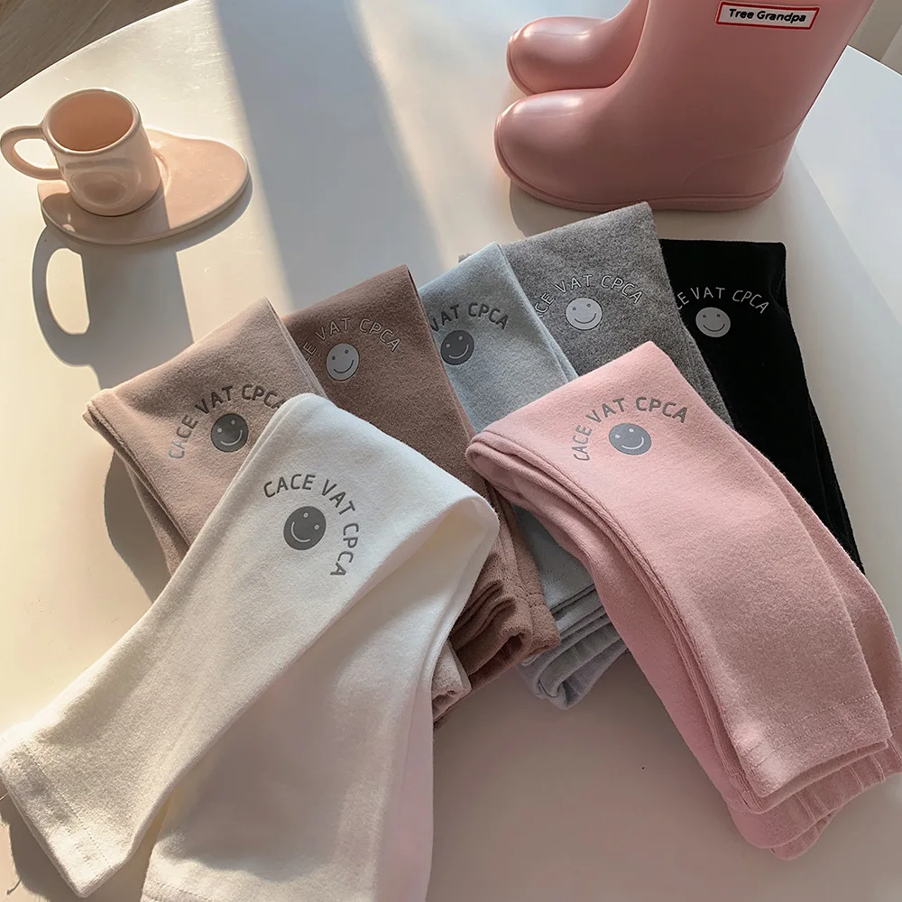 

2-8T Kids Funny Smiley Pants 2022 Autumn New Arrival Soft Cotton Girls Slim Leggings Printed Casual Pants Korean Autumn Trousers