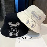2022 new fashion fisherman hats for women embroidered bear fisherman hats korean leisure outdoor sun hat pink female cap