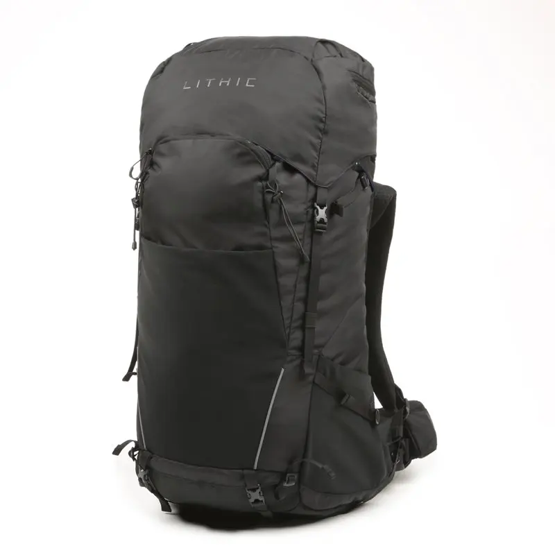 LITHIC 50 Liter Backpacking Backpack, with Reflective Accents, Black