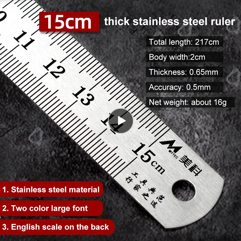 

30cm/12 Inch Measuring Tool 500mm Centimeter Inches Scale Straightedge Double Side Scale Stainless Steel Straight Ruler