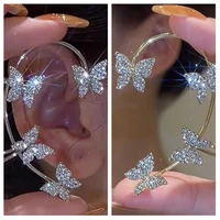 rhinestone leaf and butterfly ear clip without piercing one pc crystal earrings ladies party daily jewelry gift