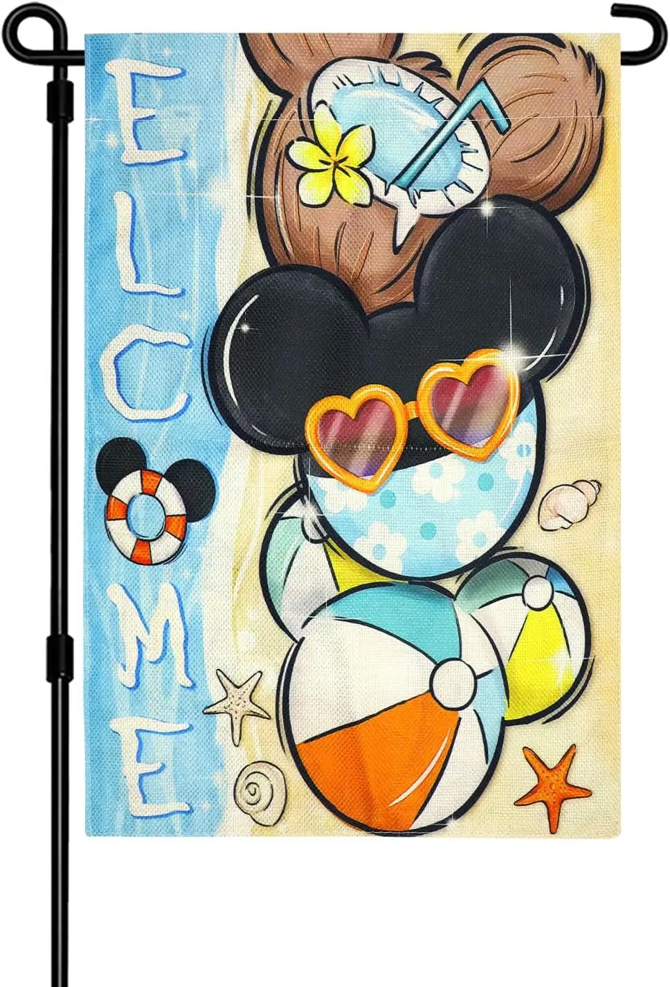 Dohia Welcome Summer Cartoon Mouse Decorative Garden Flag Beach Coconut Ball ard Lawn Outside Decor Vertical Double Sided