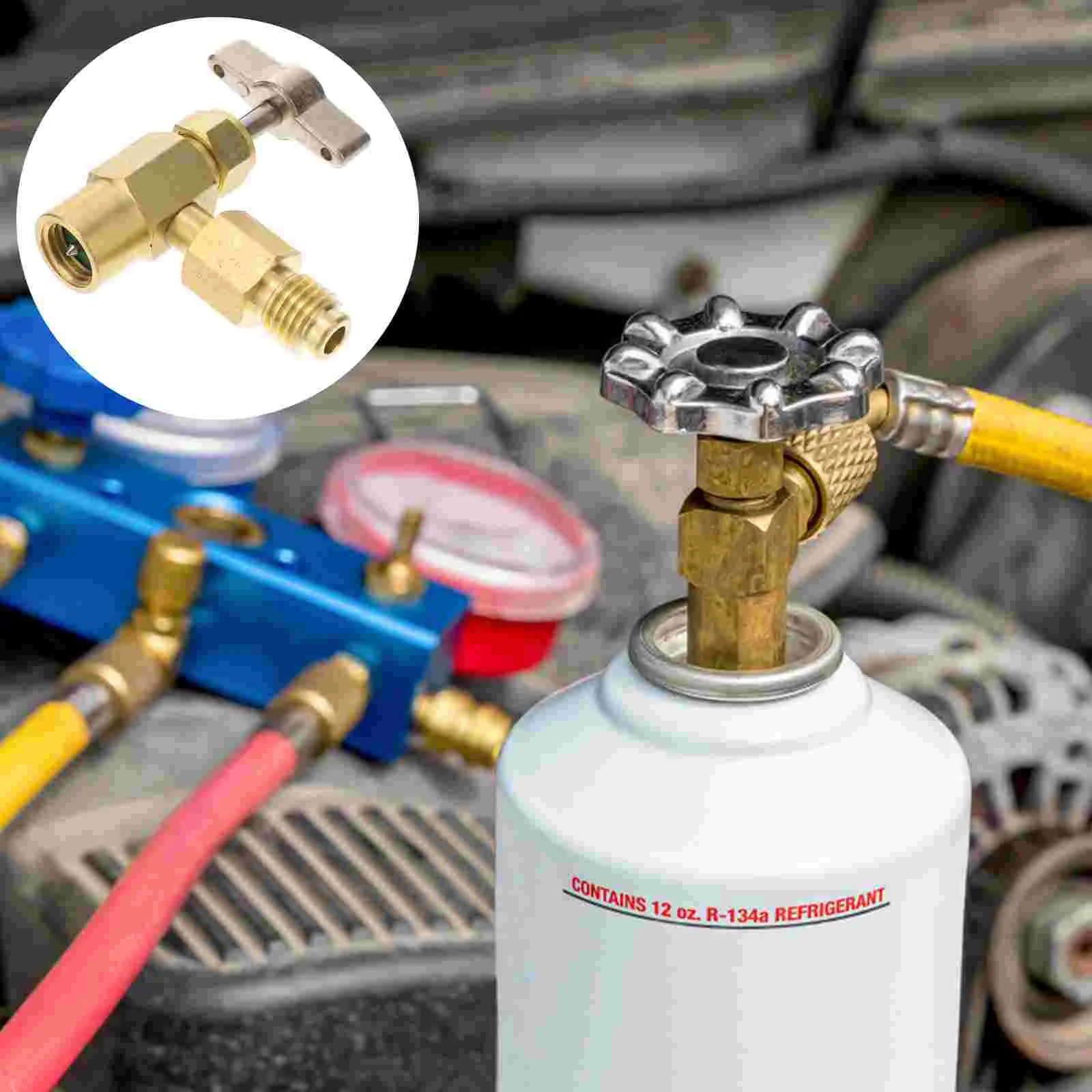 

1 Set Refrigerant Can Tap Replacement Brass AC Refrigerant Bottle Opener Tank Adapter With Can Tap Self-Sealing Can Tap