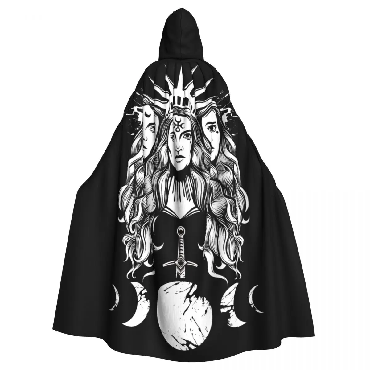 

Hooded Cloak Polyester Unisex Cape Costume Triple Lunar Goddess Hecate Tree Girls With Moons Crown Witch Elf Purim