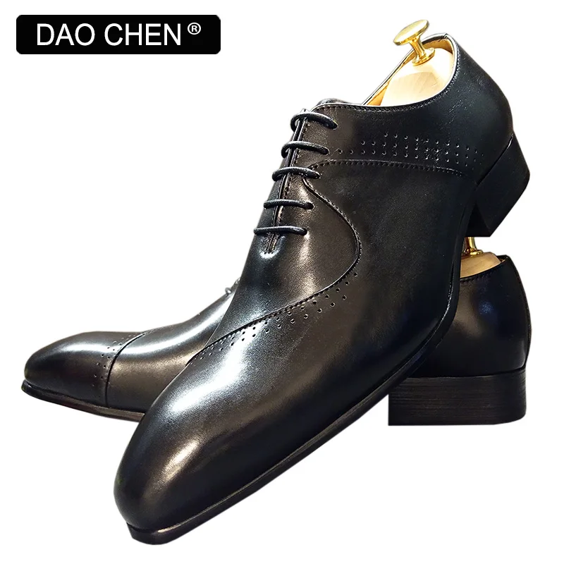 LUXURY BRAND MEN'S OXFORD GENUINE LEATHER SHOES LACE UP MEN DRESS SHOES POINTED TOE BALCK COFFEE OFFICE WEDDING FORMAL MAN SHOE