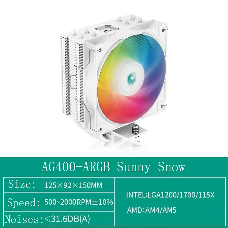 

DeepCool AG400 LGA1200 1700 115X PWM CPU воздушный кулер ARGB 2000 об/мин CFM для AM4 AM5 Sunny Snow высокое качество ridiator AM4 AM5