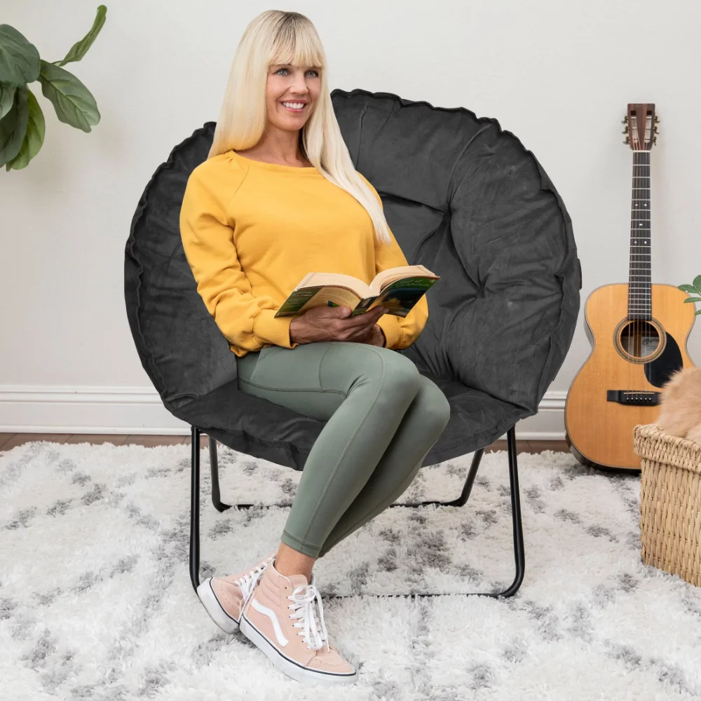 

Folding Round Chair with High Gloss Black Frame In Tufted Velvet Fabric, Black Sofa Kids Princess Sofa Kids Furniture