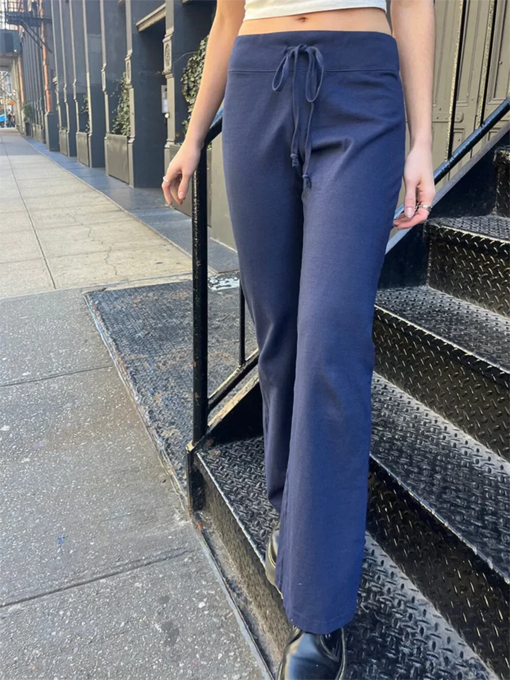 Длинные штаны для йоги на шнуровке милые осенние прямые брюки с высокой талией