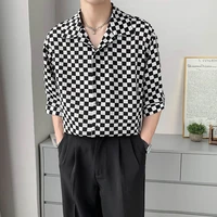summer green black plaid shirts men fashion society mens dress shirts korean loose short sleeve shirts mens casual shirts m 2xl