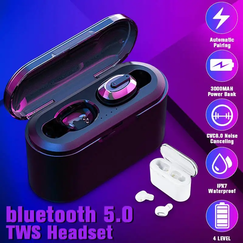 

Беспроводные мини-наушники, TWS, bluetooth 5,0, IPX5, с внешним аккумулятором на 3000 мА · ч