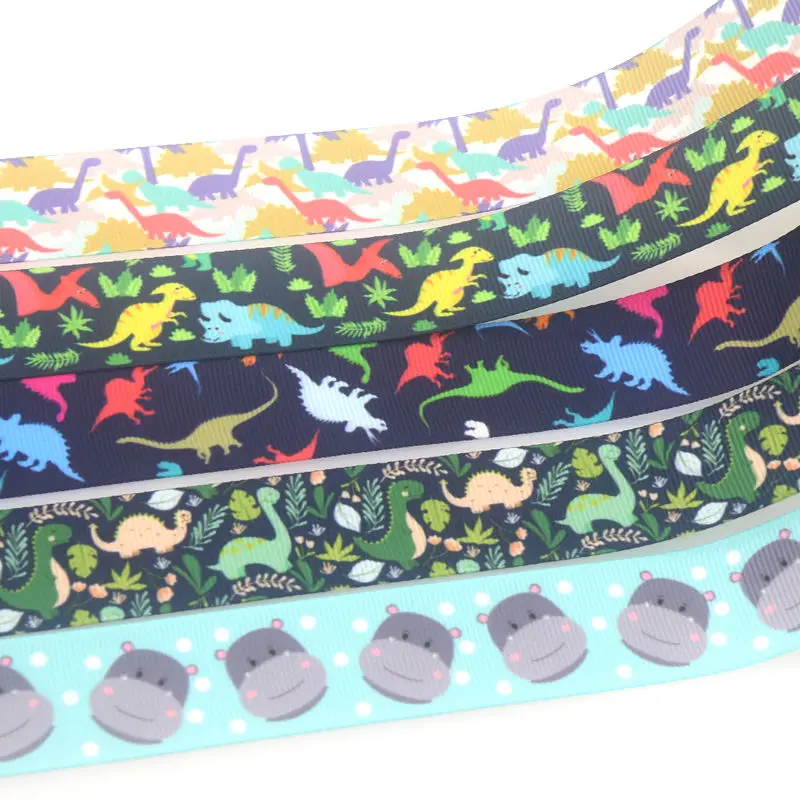 

DHK 50yards Dinosaur Hippo Printed Grosgrain Ribbon Accessories Material Headwear Decoration DIY Sewing Craft S1800