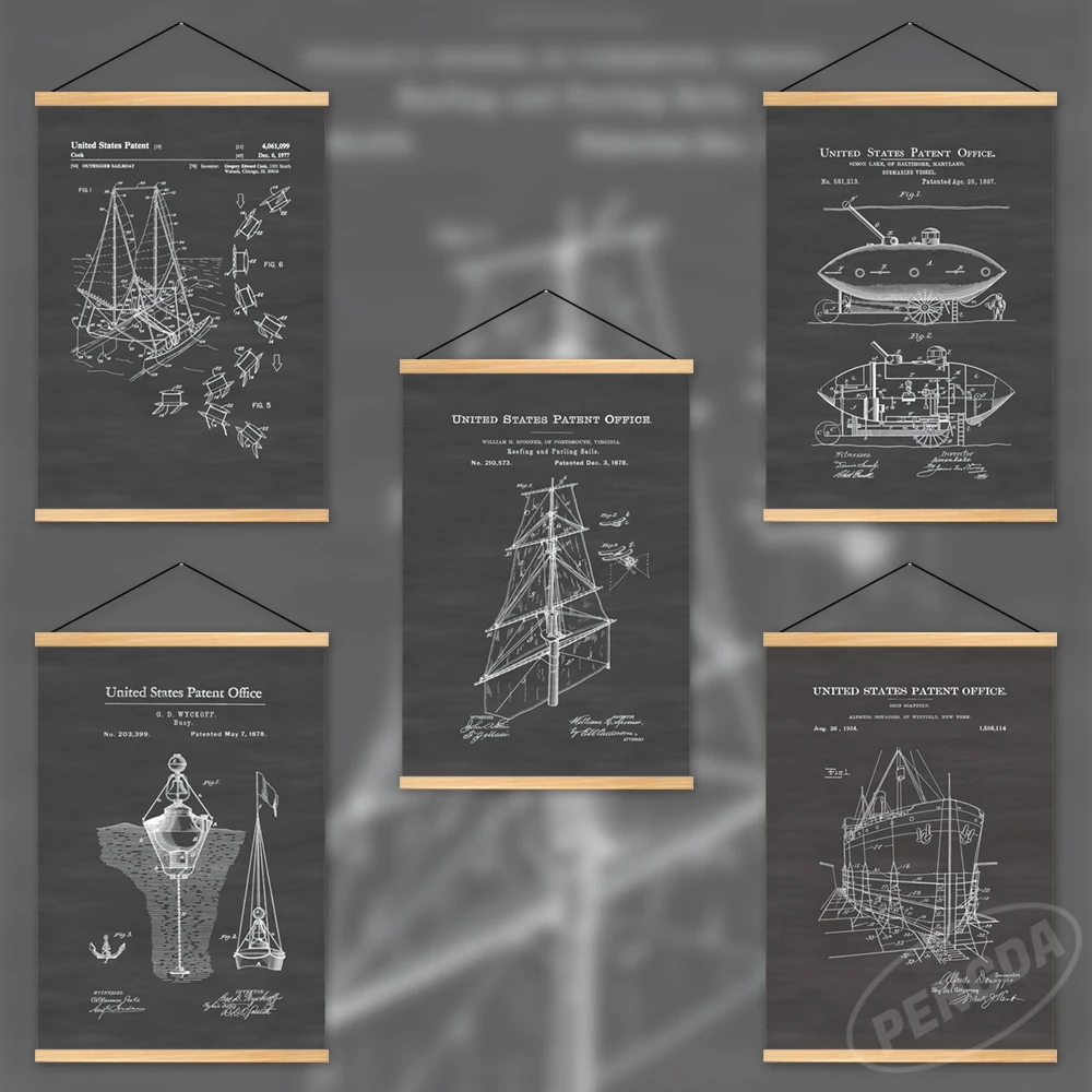 

Холст деревянный подвесной корабль архитектура печатные модульные Соединенные Штаты патент офис настенные картины постер домашний декор