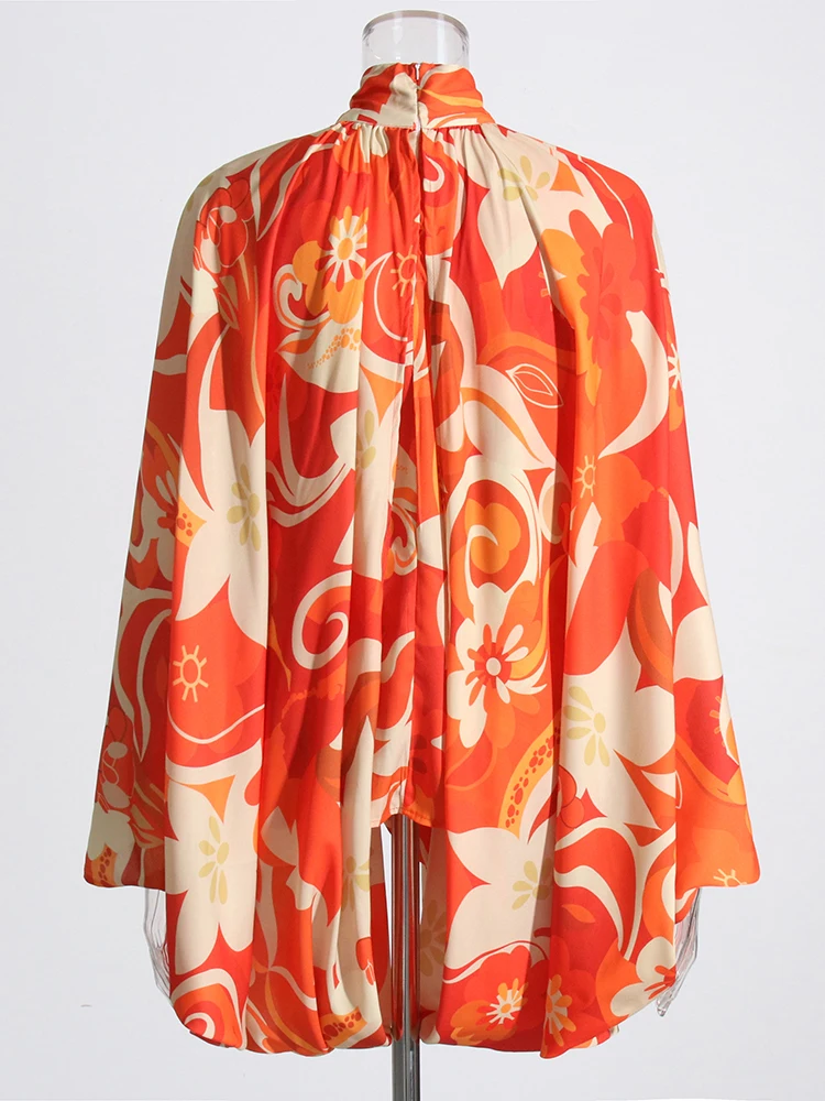 Женская рубашка с бантом на воротнике длинным рукавом летучая мышь