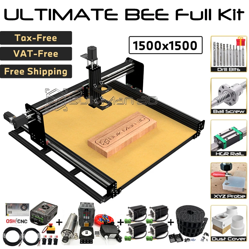 

BulkMan 3D 1515 Black ULTIMATE Bee CNC Router Complete Kit Ball Screw Linear Rail Upgraded 4axis Engraver Wood Milling Machine