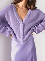 knitted cardigan women loose button v meck long sleeve top casual simple ladies clothes solid purple vintage sweater fall winter