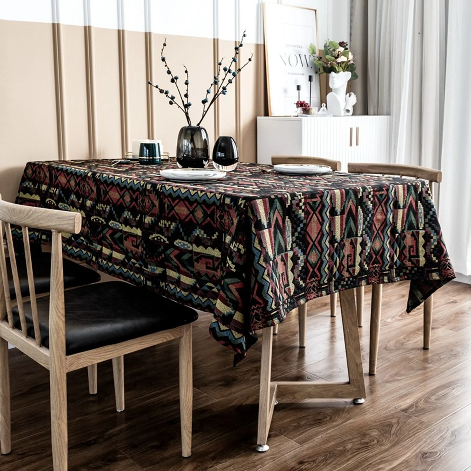 

Скатерти из полиэстера, водонепроницаемые чехлы для стола геометрической формы, черного цвета, украшение для журнального столика