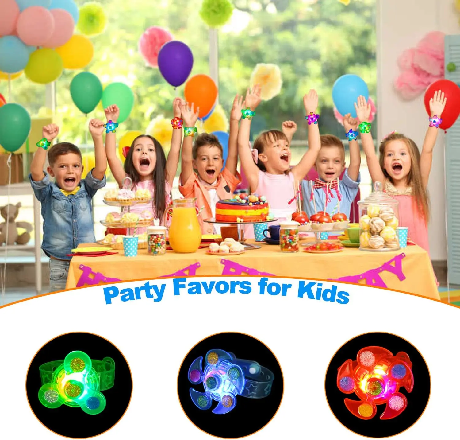 25 Pack LED Light Up Fidget Spinner Bracelets Party Favors For Kids,Glow in The Dark Party Supplies,Birthday Gifts,Treasure Box enlarge