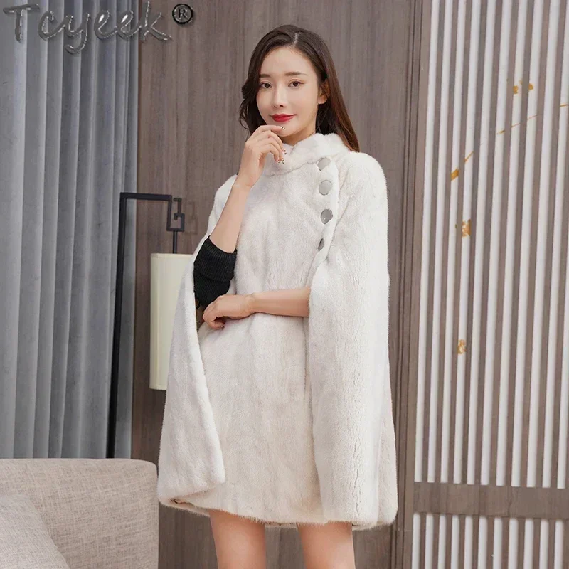 Tcyeek пальто с шалью из натурального меха норки зимние куртки для женщин 2024 шали