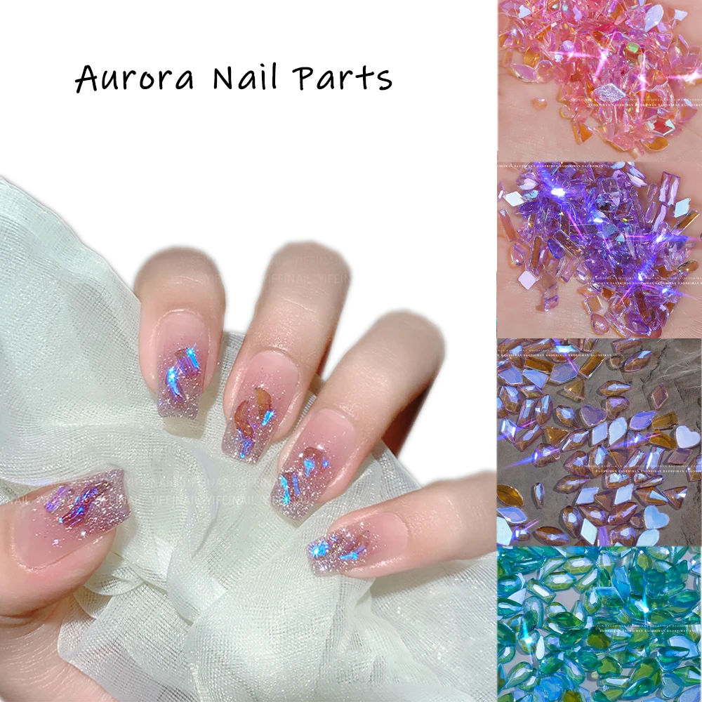 

100/300Pcs Aurora Rhinestones Nail Art Decoration 3D Mixed-Shape Resin Flatback Gems AB nail parts decor 1Box Nails Accessories*
