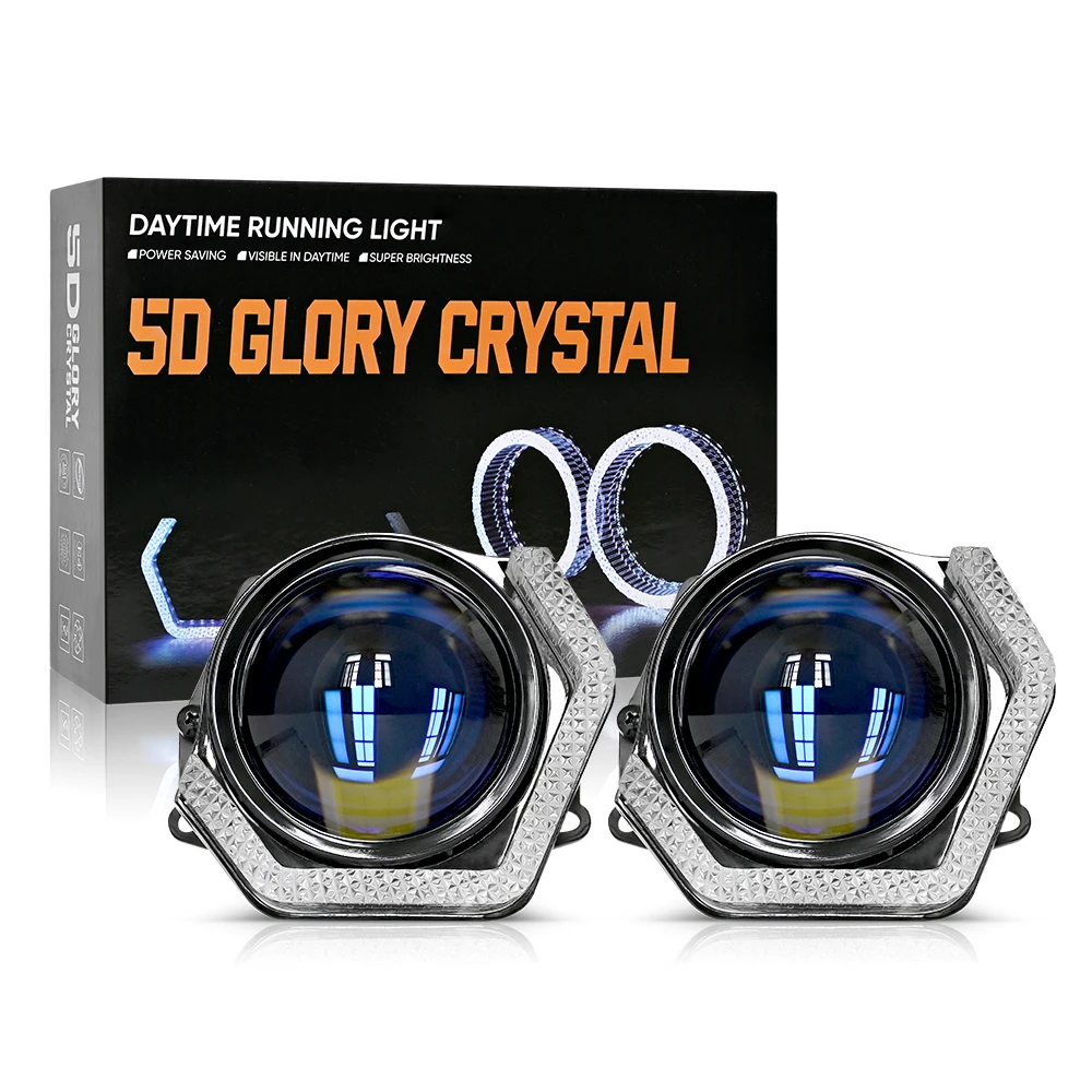 

2,5 "3.0" Автомобильные фары 5D Crystal DRL Halo Ring Trun Sign Light Angel Eye Чехлы для биксеноновых линз Bi-led Автомобильные аксессуары