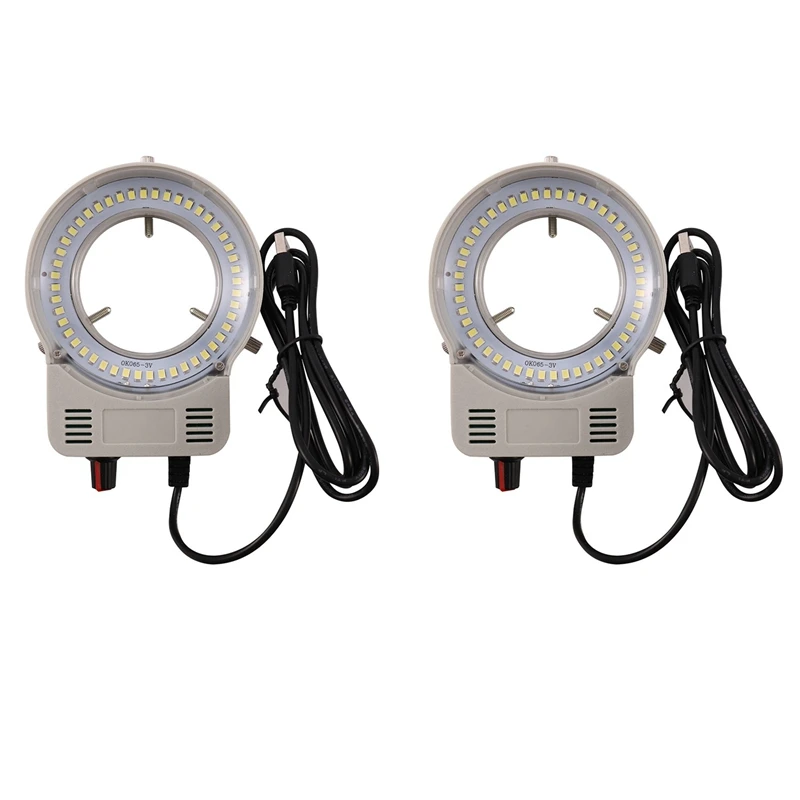 

2X 48 LED Industrial Microscope Camera Light Source Ring Lamp Light Illuminator Lamp Adjustable Brightness USB Interface