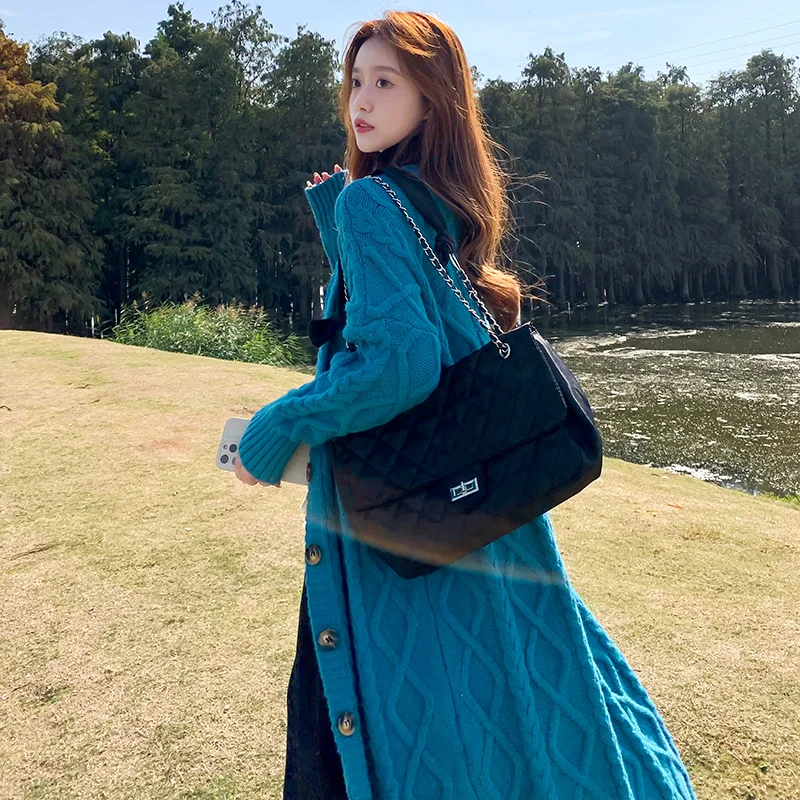 2023 Knit cardigan Sweater Outerwear Women Autumn and Winter All-Matching Retro Twist Korean Sle Idle Loose Mid-Length