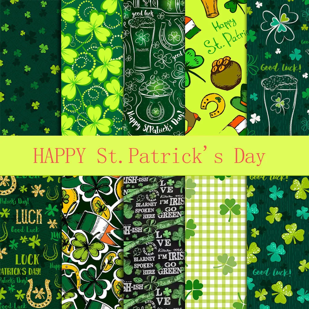 

10pcs/pack 25x25cm DIY Patchwork Handmade Fabric St. Patrick's Day Irish Festival Decor Shamrock Print Cotton Cloth Neddlework