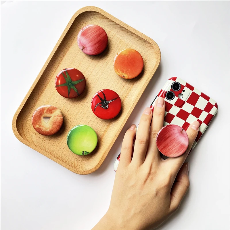 

Glossy Fruit Tomato Green Apple Orange Grip Tok Phone Holder For iPhone 13 Foldable Griptok Socket Finger Ring Holder