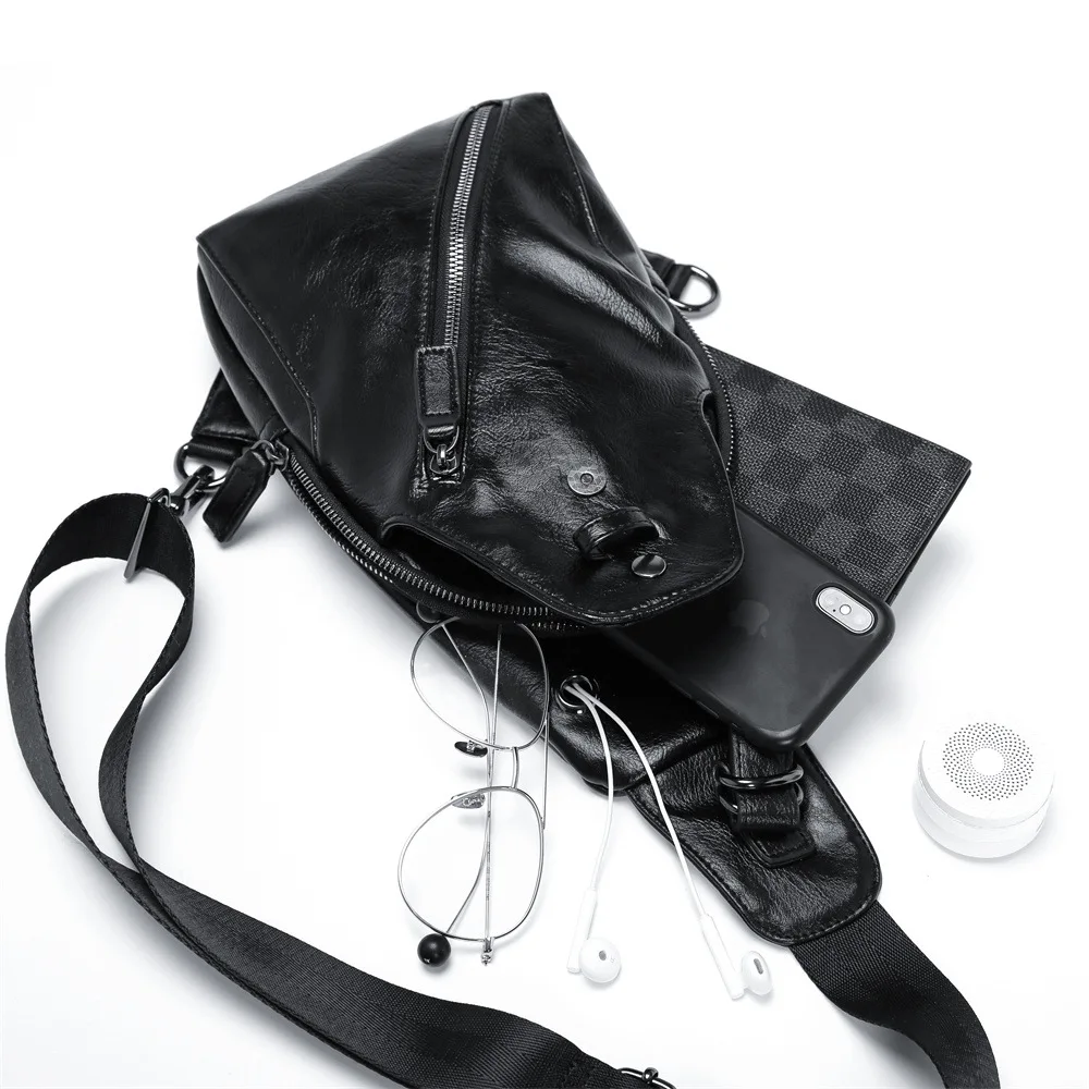 Men's Chest Bag Simple Fashion Youth Shoulder Bag 2023 Large Capacity Pu Chest Bag Men's Outdoor Cycling Sports Crossbody Bag