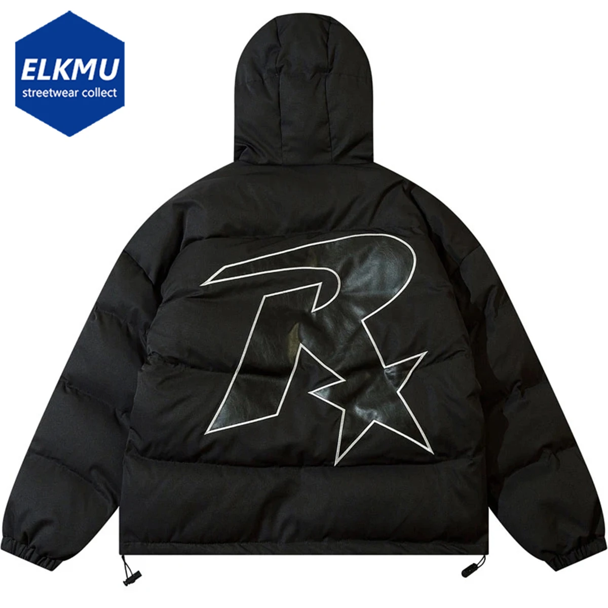 

Парка мужская зимняя с капюшоном, уличная одежда в стиле Харадзюку, утепленная пузырьковая куртка с вышивкой звезд, модный пуховик с капюшо...