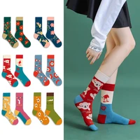 new woman cotton socks creative cartoon ab style socks for women cute flowers high tube socks personality casual womens socks