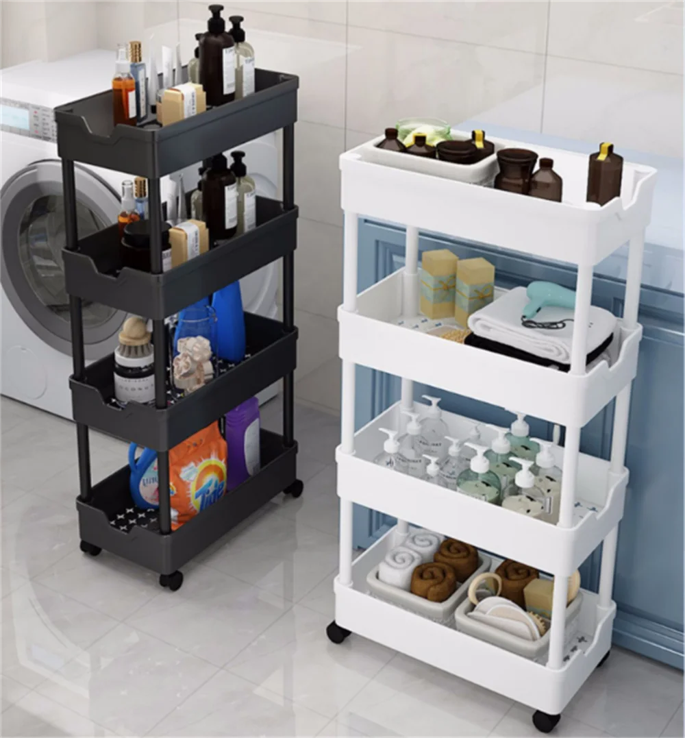 

Easy Kitchen Multifunction For Assembly Storage Cart With Storage Cart Trolley 3 Utility Shelves Bathroom, Rolling 4-tier Wheels