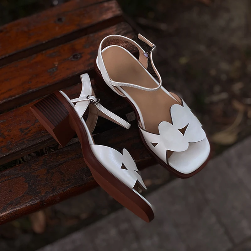 

Сандалии Heihaian, Новинка лета 2023, модные сандалии с открытым носком в Корейском стиле, дизайнерские сандалии с вырезами на толстом каблуке для женщин