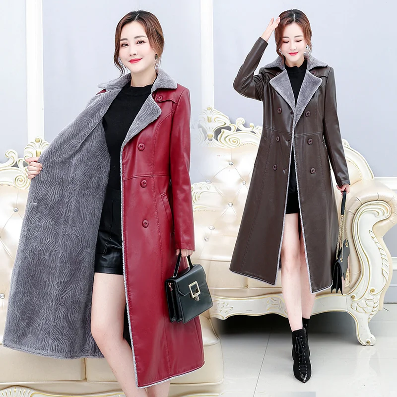 100% genuine real Haining sheep plush thickened clothes women's medium long large fur integrated leather jacket windbreaker tren